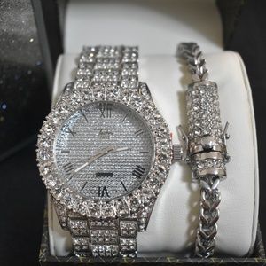 Mens Iced Out Watch with Bracelet Set